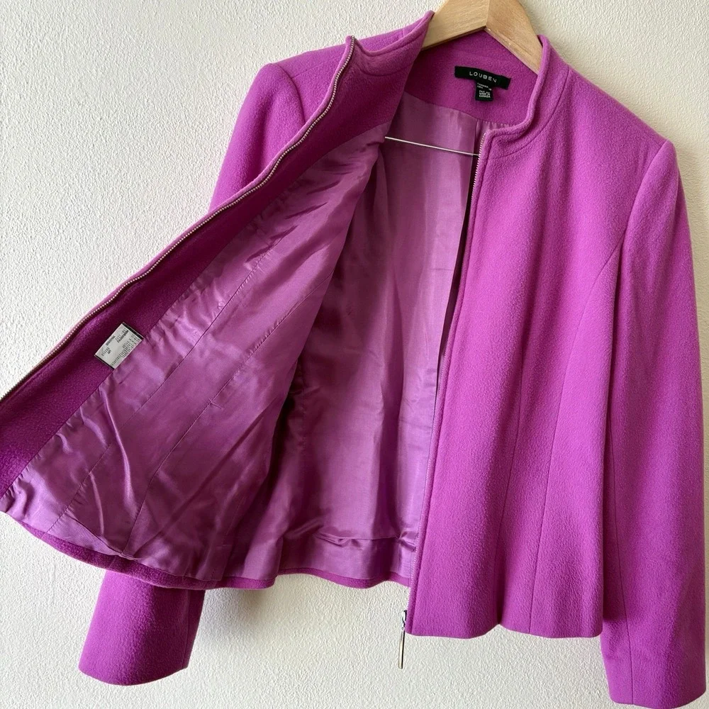 LOUBEN Jacket Women's 12 Fuchsia Pink Wool Cashmere Blend Lined Full Zip‎ Canada